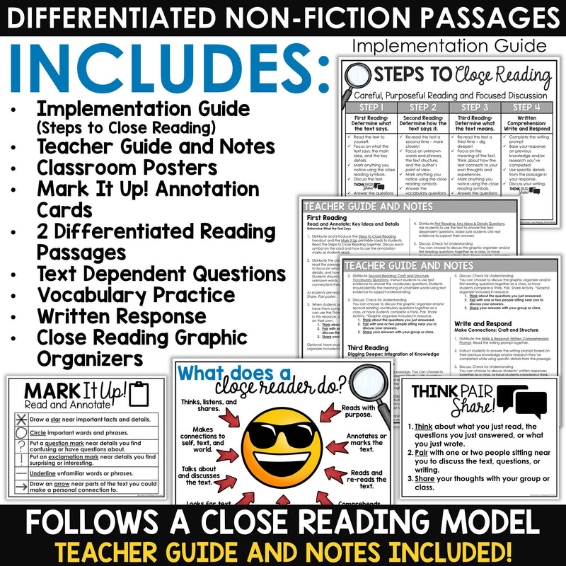 Emojis Close Reading Comprehension Passages Differentiated Reading Passages