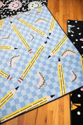 Load image into Gallery viewer, Pencils on Blue Checkerboard Classroom Rug by Schoolgirl Style