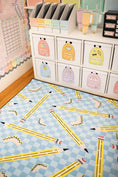 Load image into Gallery viewer, Pencils on Blue Checkerboard Classroom Rug by Schoolgirl Style