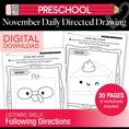 Load image into Gallery viewer, Printable Preschool November Directed Drawing Worksheets