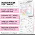 Load image into Gallery viewer, Printable Kindergarten February Daily Sight Words
