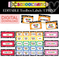 Load image into Gallery viewer, Printable Bright Rainbow Editable Toolbox Labels | School Days
