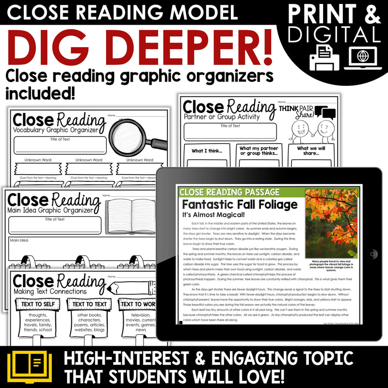 Fall Differentiated Close Reading Comprehension Passages Photosynthesis Activity