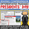 Presidents' Day Activities Reading Comprehension Passage Questions Close Reading