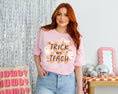 Load image into Gallery viewer, Fall Teacher T-Shirt | Trick or Teach | Teacher Halloween Shirt | pink or black