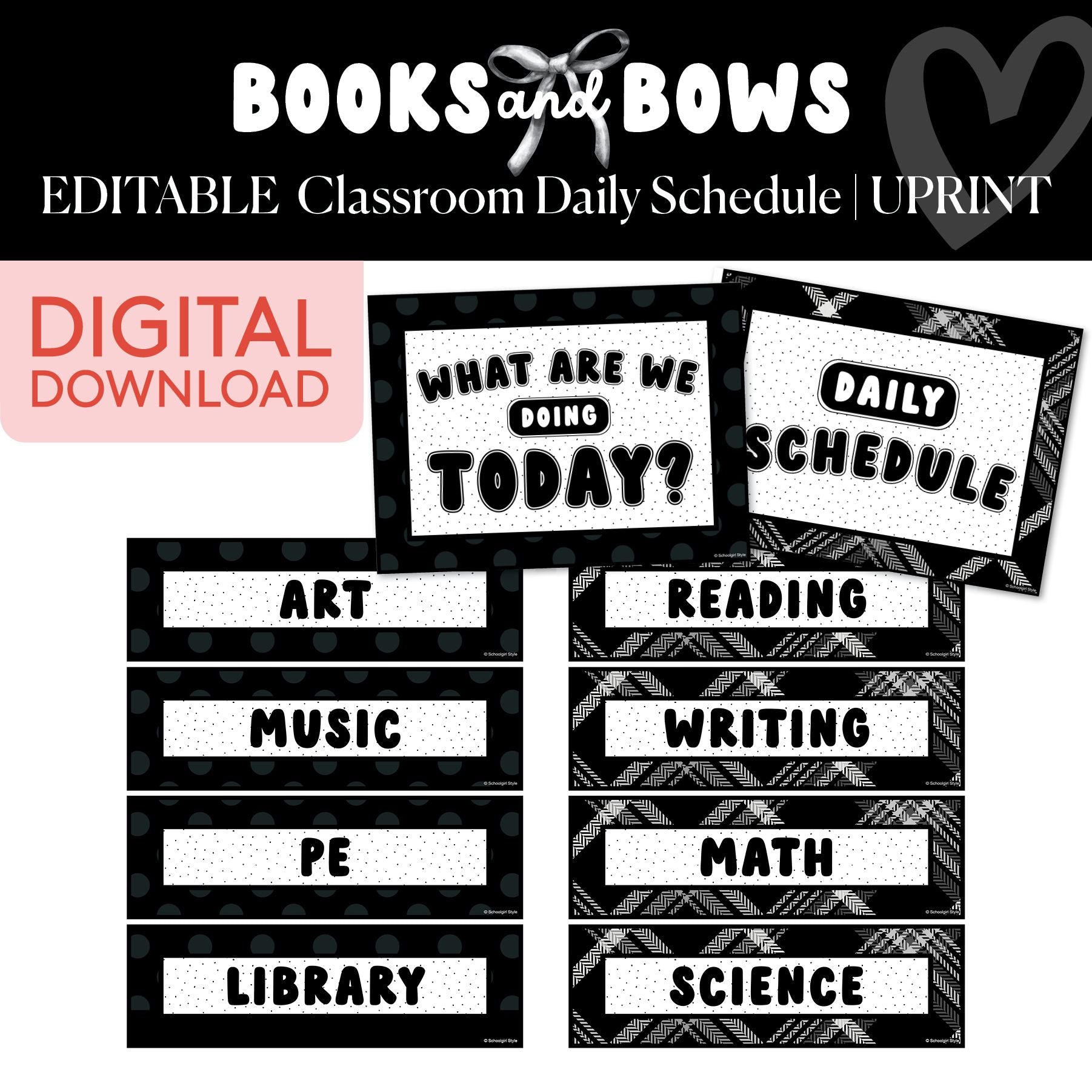Printable Black and White Editable Classroom Daily Schedule | Books an ...