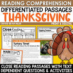 Thanksgiving Activities Fall Differentiated Close Reading Comprehension Passages