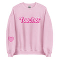 Load image into Gallery viewer, Teacher Barbie Sweatshirt | Heart on the Sleeve | Comes in white or pink