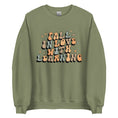 Load image into Gallery viewer, 'Fall in Love with Learning' Teacher Crewneck Sweatshirt in green, pink, white and tan