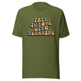 Load image into Gallery viewer, 'Fall in Love with Learning' Teacher T-Shirt | In green, tan and white