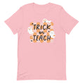 Load image into Gallery viewer, Fall Teacher T-Shirt | Trick or Teach | Teacher Halloween Shirt | pink or black