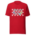 Load image into Gallery viewer, You are brave, sweet, and smart candy heart on checkerboard Valentine's Day t-shirt (on red and white)