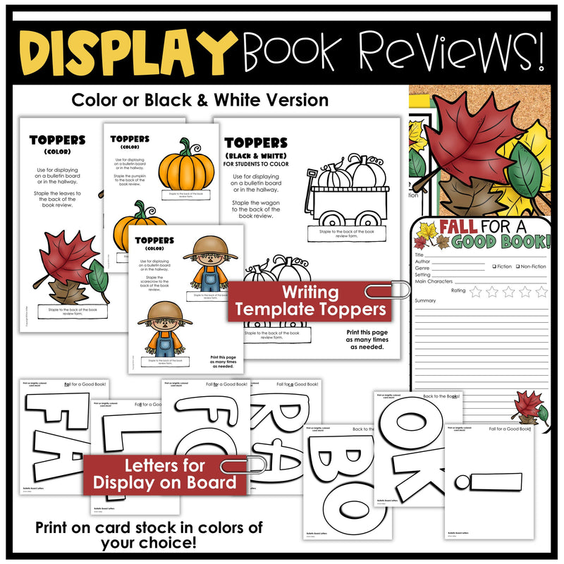 Fall September Bulletin Board Book Report Review Template Writing Activities