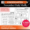 Load image into Gallery viewer, Printable Kindergarten November Daily Math