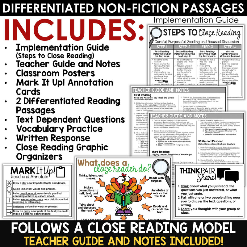 Thanksgiving Activities November Differentiated Reading Comprehension Passages