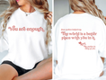 Load image into Gallery viewer, 'You are enough' with positive message on back | Affirmation sweatshirt | grey, white and sand