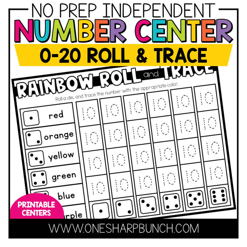 No Prep Centers for Kindergarten  Math Centers Number Activities Roll & Trace | Printable Classroom Resource | One Sharp Bunch