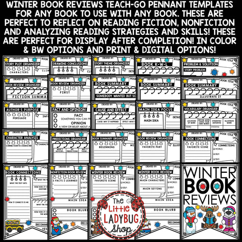 Winter Writing Book Review Reports | Teach-Go Pennants™ | Printable Teacher Resources | The Little Ladybug Shop