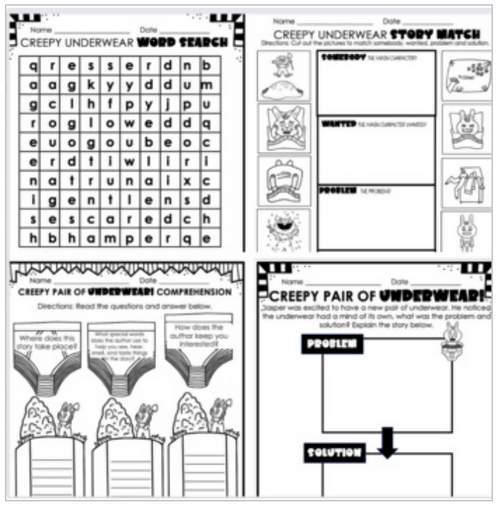 Creepy Pair of Underwear Book Companion & Activity Guide | Printable Classroom Resource | Tales of Patty Pepper