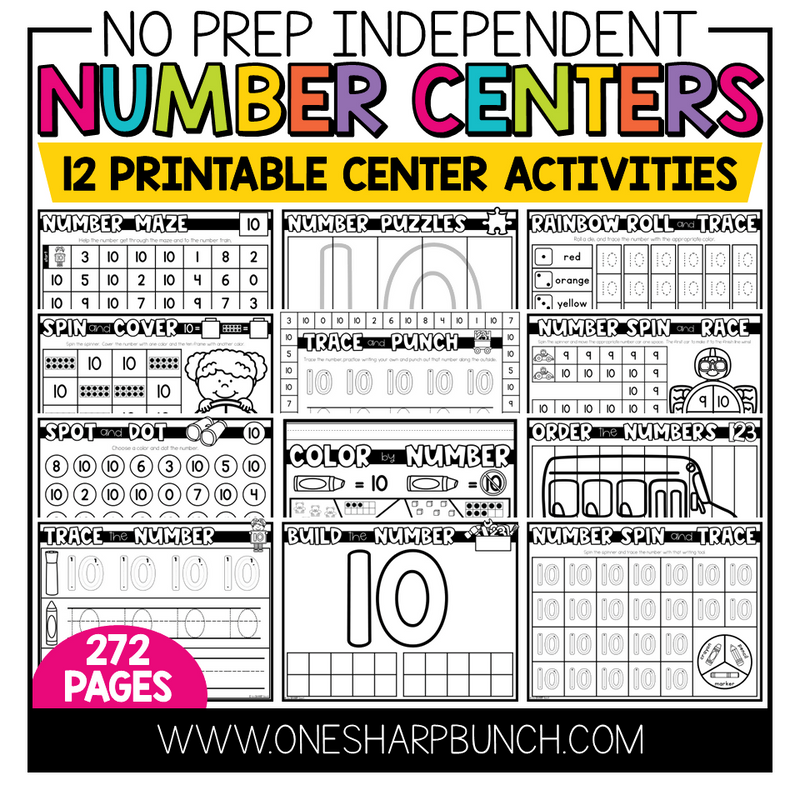 No Prep Number Activities Bundle Math Centers for Kindergarten | Printable Classroom Resource | One Sharp Bunch