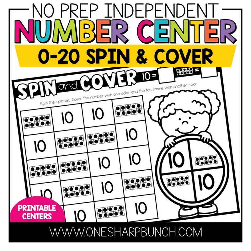 No Prep Centers for Kindergarten Math Centers Number Activities Spin & Cover | Printable Classroom Resource | One Sharp Bunch