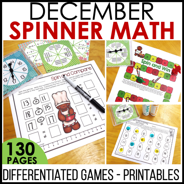 December Spinner Math | Printable Classroom Resource | Differentiated Kindergarten