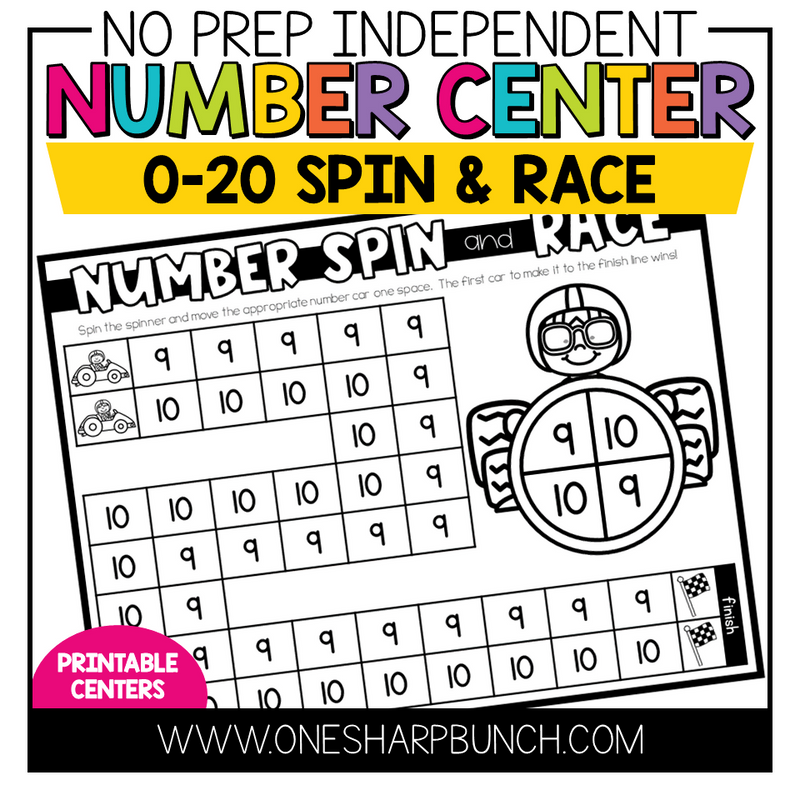 No Prep Centers for Kindergarten Math Centers Number Activities Spin & Race | Printable Classroom Resource | One Sharp Bunch