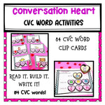 Conversation Heart CVC Word Activities for Prek, Kinder, & 1st | Printable Classroom Resource | Little Journeys in PreK and K