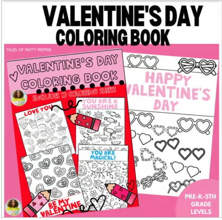 Valentine's Day Coloring Book | Printable Teacher Resources | Tales of Patty Pepper