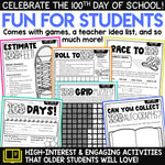 100th Day of School Activities for Upper Grades and Older Students 3rd 4th 5th | Printable Teacher Resources | A Love of Teaching