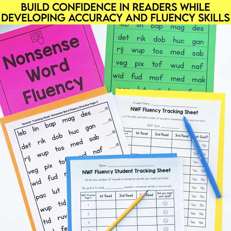 Reading Fluency Timed Practice | Progress Monitoring Activities LNF LSF PSF NWF | Printable Teacher Resources | Literacy with Aylin Claahsen