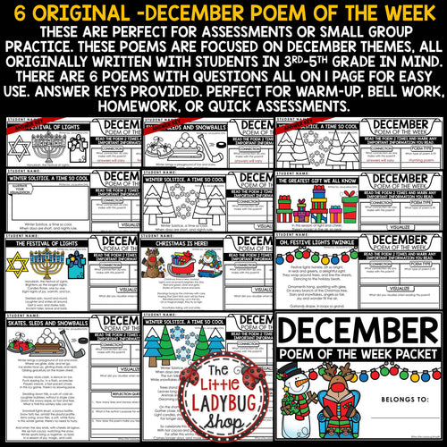 Winter December Focused Poem of the Week | Printable Teacher Resources | The Little Ladybug Shop