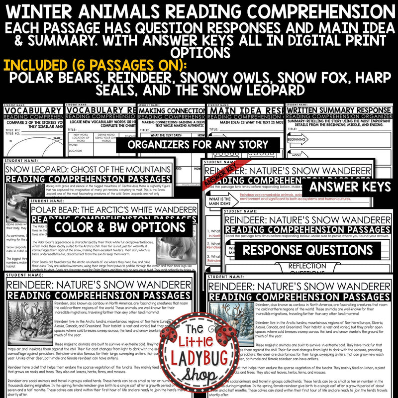 Winter Animals Reading Comprehension Passages | Printable Teacher Resources | The Little Ladybug Shop