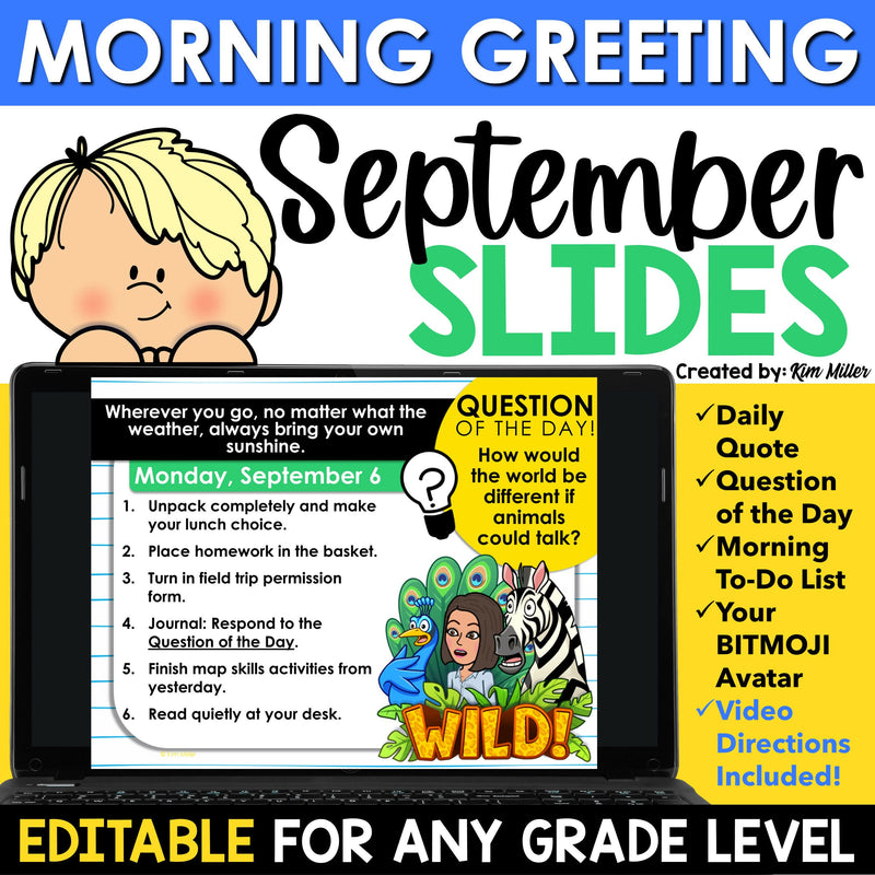 September Back to School Morning Meeting Slides Daily Agenda Greeting EDITABLE