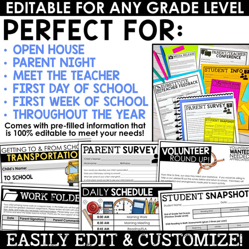 Welcome Back to School Letters and Forms Meet the Teacher Templates EDITABLE