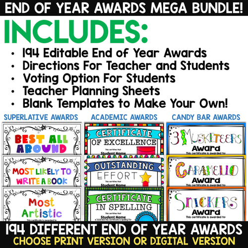 End of the Year Awards Certificates EDITABLE Classroom Student Awards Bundle