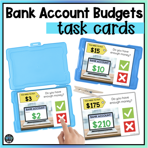 Bank Account Budgets Task Cards for Special Education by Full SPED Ahead