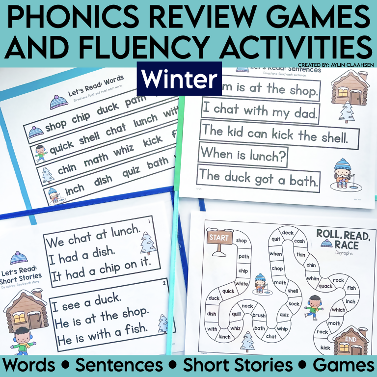 Winter Decodable Phonics Review Games and Fluency Activities | Science of Reading Aligned | Printable Teacher Resources | Literacy with Aylin Claahsen