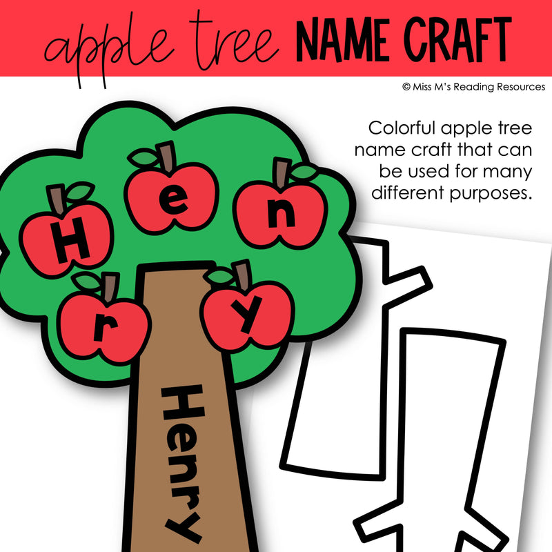 Fall Bulletin Board Apple Name Craft Fall Apple Tree Name Craft Autumn Craft | Printable Classroom Resource | Miss M's Reading Reading Resources
