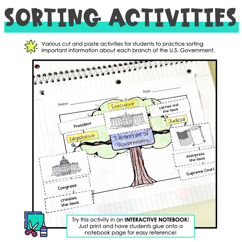 3 Branches of Government Activity | Interactive Notebook | Google Slides | Printable Classroom Resource | Teaching with Aris