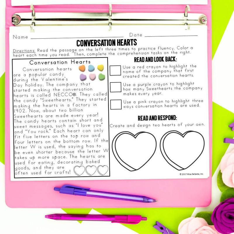 Valentine's Day Reading Passages for Comprehension | Printable Classroom Resource | Miss DeCarbo