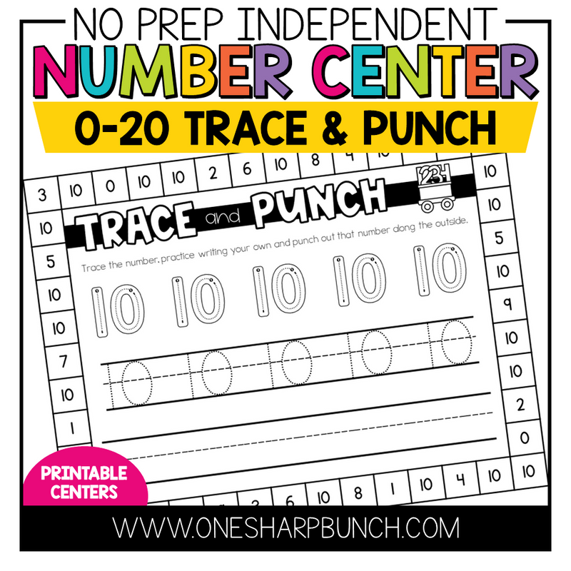 No Prep Number Centers Kindergarten Centers Number Activities Trace & Punch | Printable Classroom Resource | One Sharp Bunch