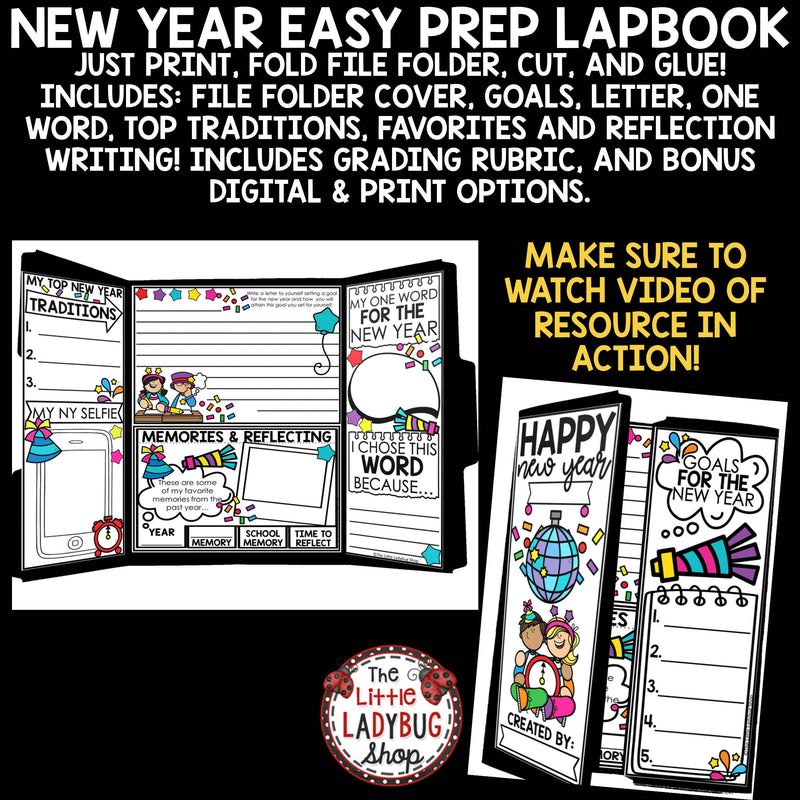 New Years 2024 Activities | Craft | Lapbook | New Years Resolutions 2024 | Goal Setting | Printable Teacher Resources | The Little Ladybug Shop
