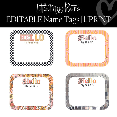 Editable and Printable Name Tags Little Miss Retro Classroom Decor by UPRINT