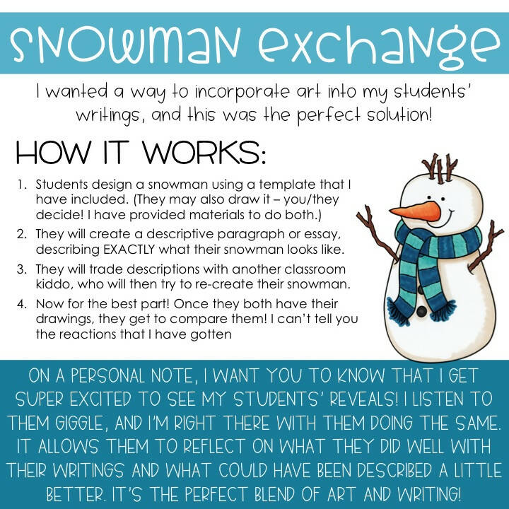 Descriptive Writing: Snowman Exchange | Winter Activity | Drawing