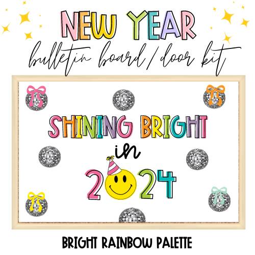 New Year Bulletin Board/Door Kit | Bright Rainbow | Printable Classroom Resource | Kinder and Kindness