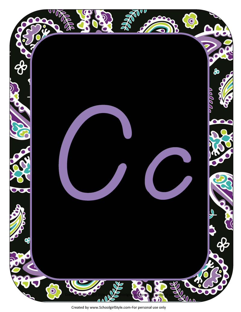 Alphabet Letters D'Nealian Midnight Orchid Paisley by UPRINT