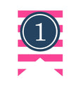 Load image into Gallery viewer, Banner Numbers Preppy Nautical Hot Pink and Navy Blue by UPRINT