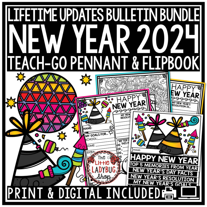 New Years 2024 | One Word Resolutions Activities | New Years 2024 Bulletin Board | Printable Teacher Resources | The Little Ladybug Shop