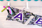 Large Alphabet Pennant Banner Midnight Orchid Paisley by UPRINT